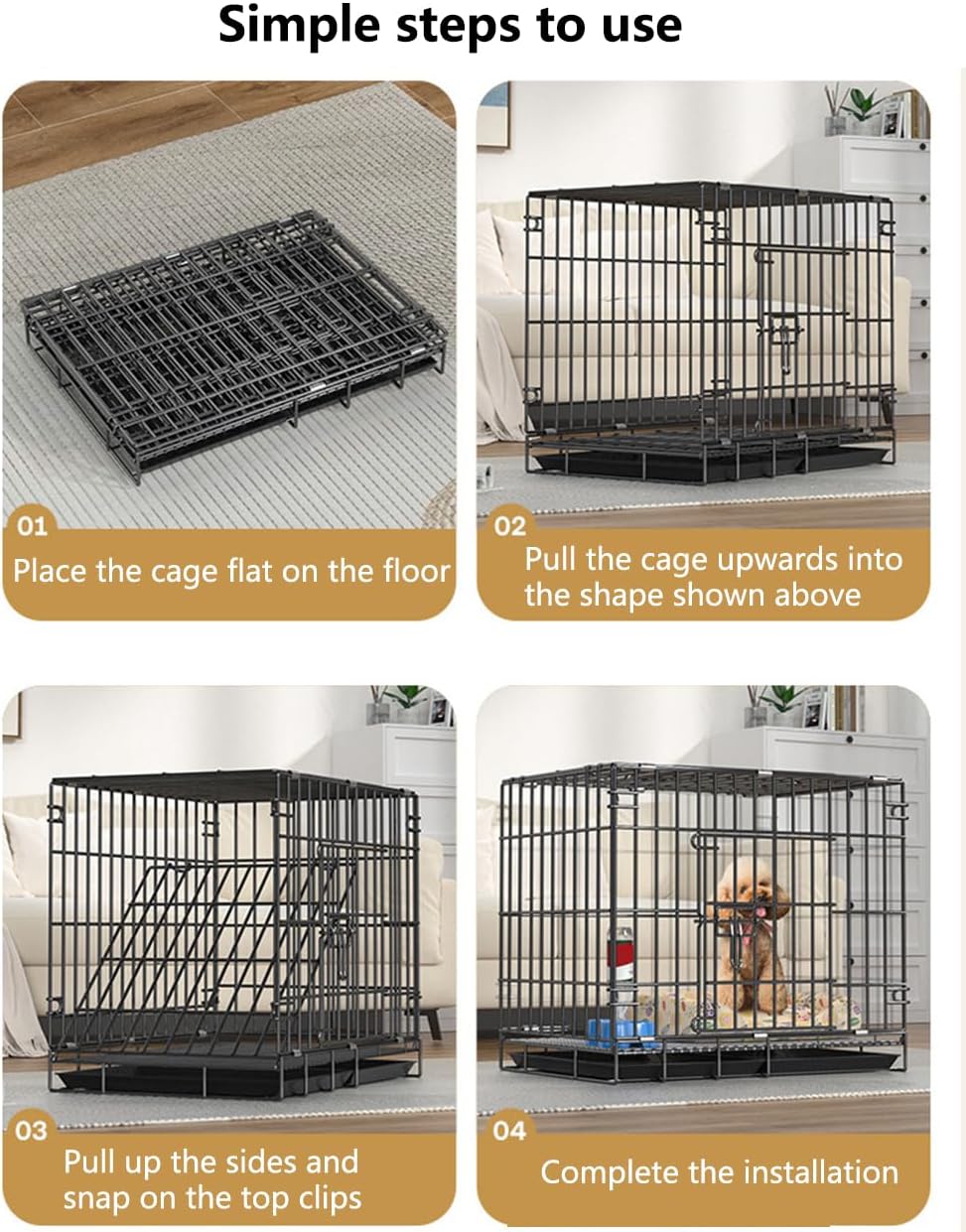 Foldable Metal Dog Kennel with Removable Leak-Proof Tray & Secure Lock - Portable Puppy Cage for Small Dogs, Cats, Rabbits | Travel Crate for Training, Home, Car, 19.6 * 13.4 * 16.1 Inch (Pink)