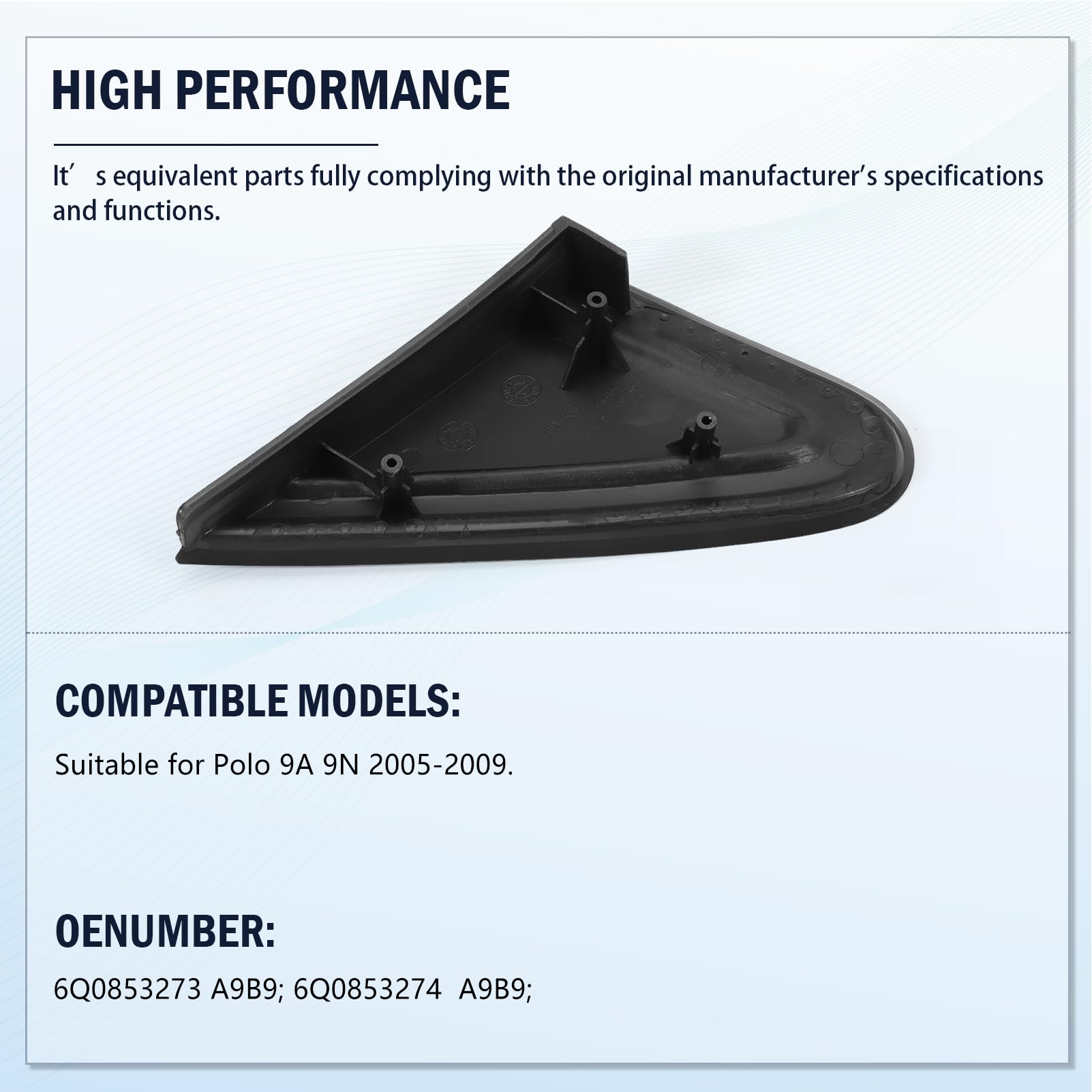 Copertura per porta triangolare per specchietto retrovisore esterno per polo 9N 2005-2009 modanatura parafango anteriore sinistra+destro 6Q0853273A 6Q085327