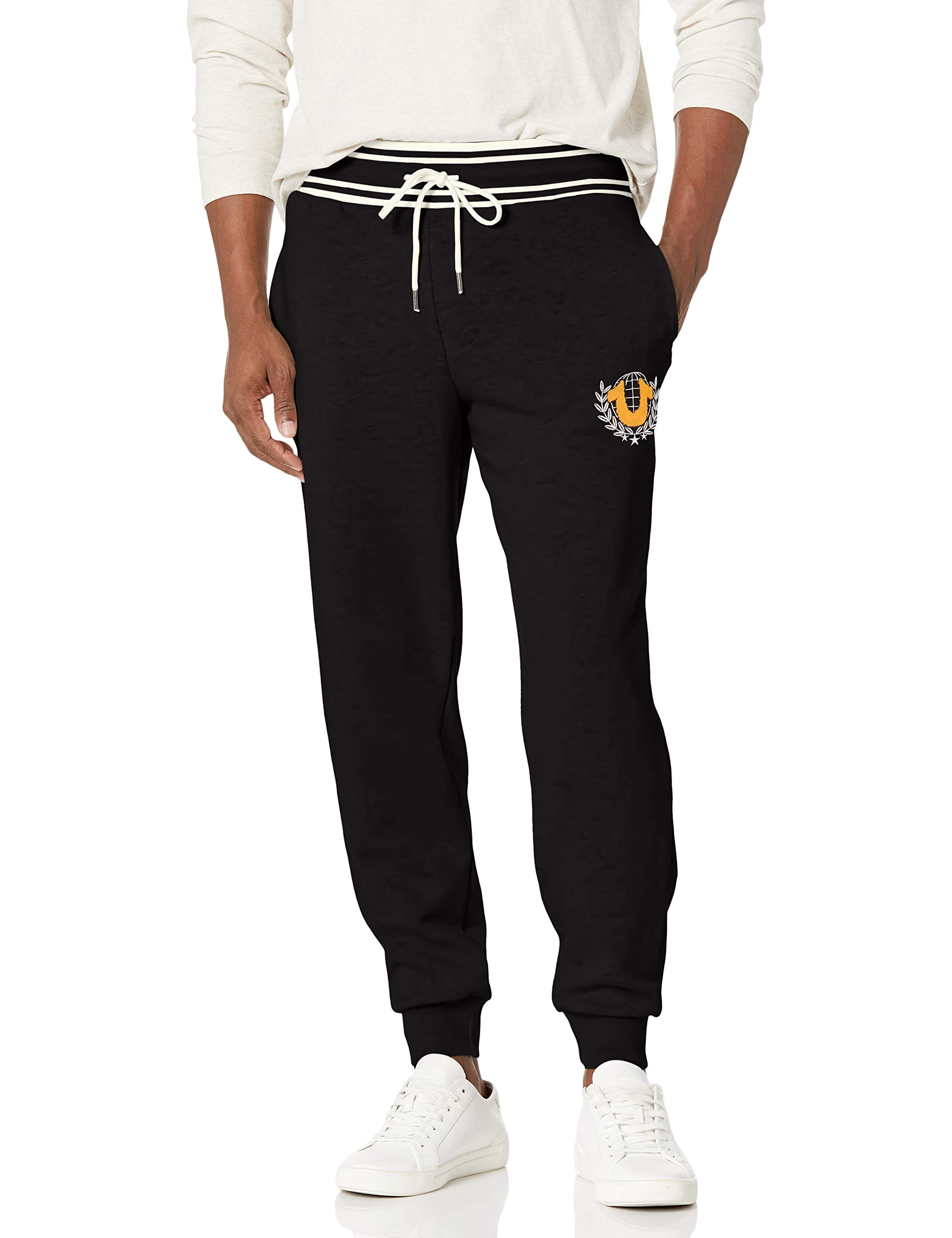 True Religion Men's Collegiate Slim fit Jogger Sweatpant, Black, Small