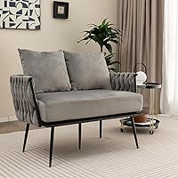 Vista 2 de Giantex Sofá biplaza, sofá tapizado de 2 asientos con terciopelo holandés, respaldo y brazos tejidos, 2 almohadas, cojín acolchado extraíble, 5