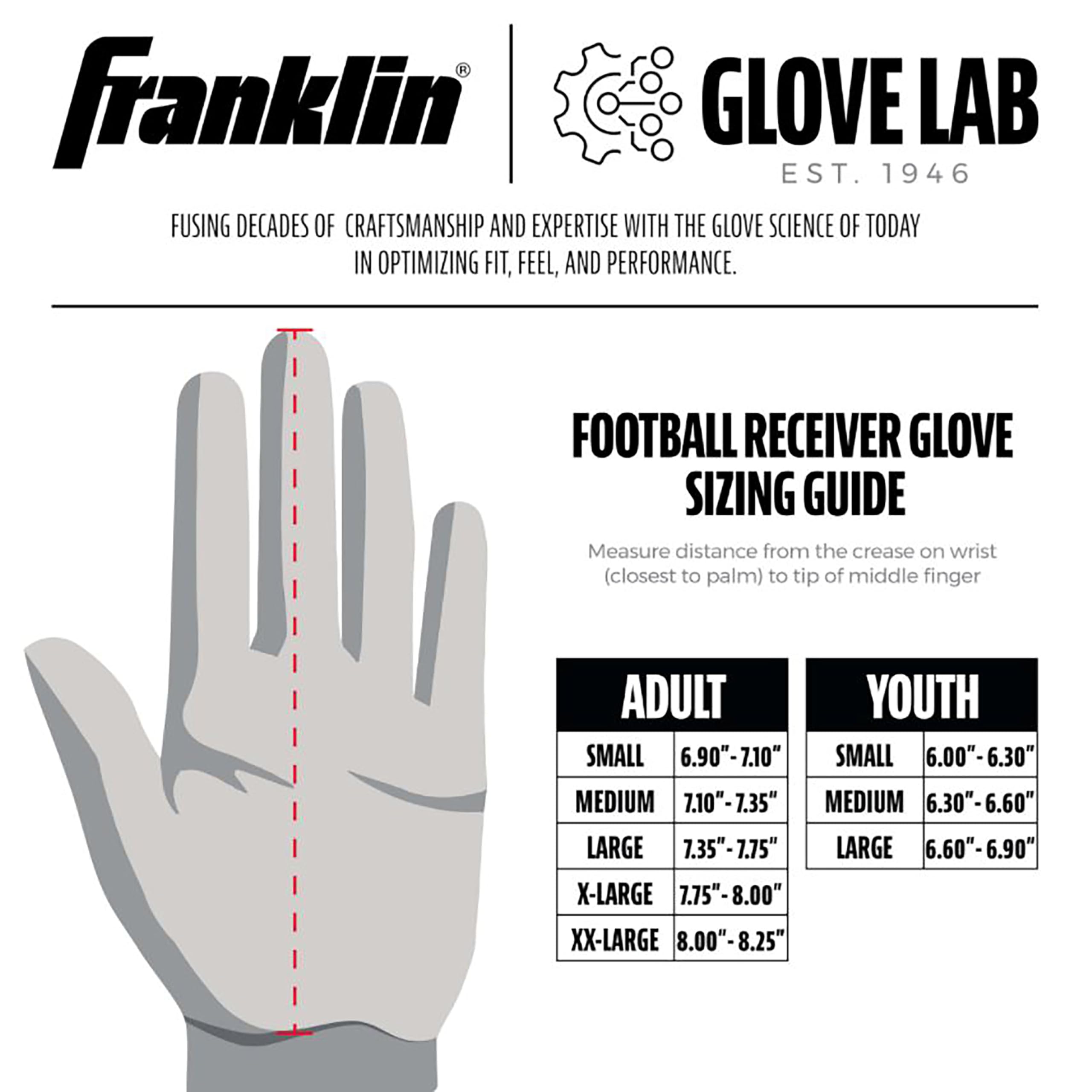 Franklin Sports Fußball-Empfängerhandschuhe – Erwachsene und Jugendliche Fußball-Empfänger Handschuhe – extra Grip Premium Fußballhandschuhe für alle Altersgruppen – Hi-Tack – SFIA genehmigt
