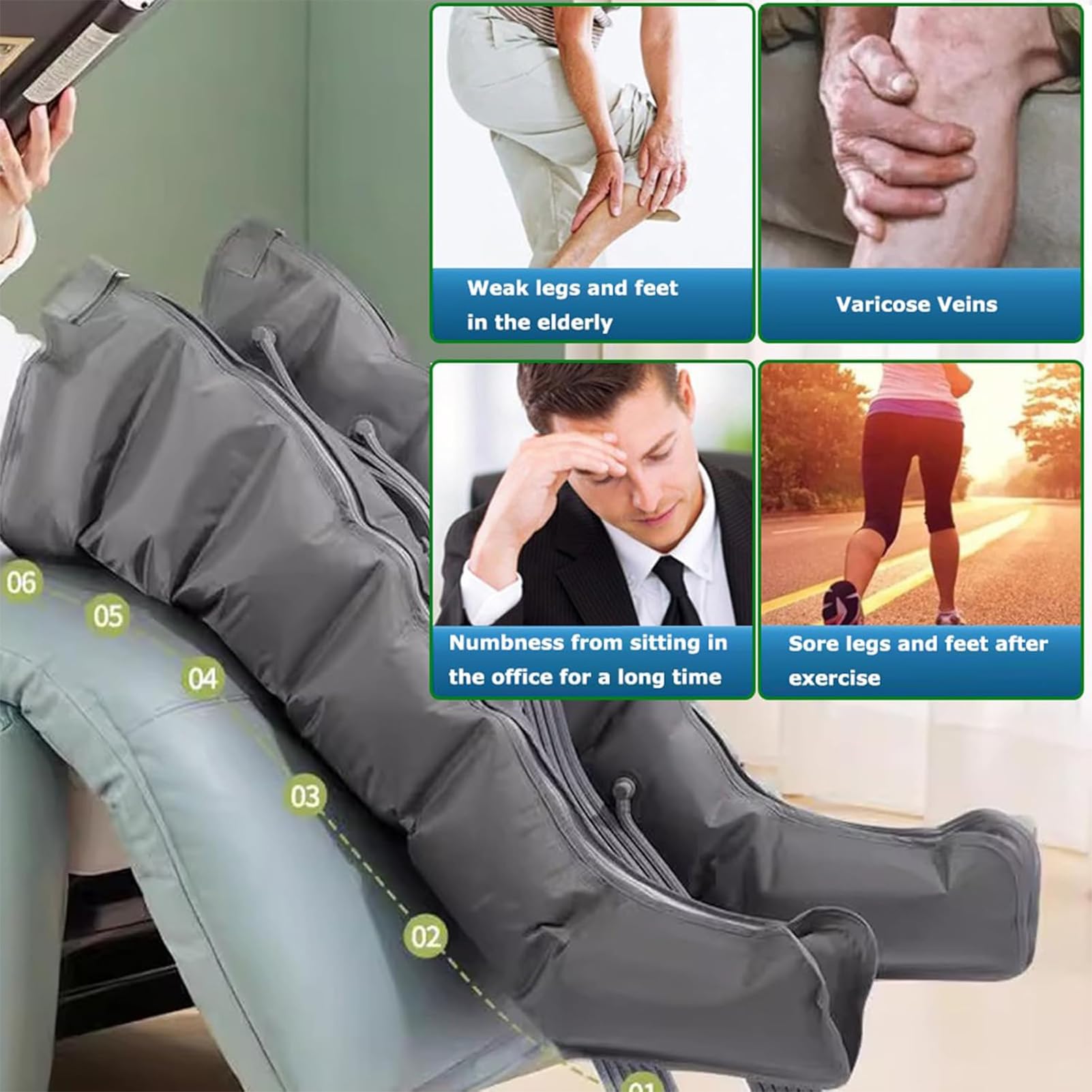 Pressoterapia Linfodrenaggio Professionale, Presso Terapia Gambe Linfodrenante, Pressoterapia per Casa per Gambe e Addome, Massaggiatore Elettrico a Compressione d'Aria 6 Camere