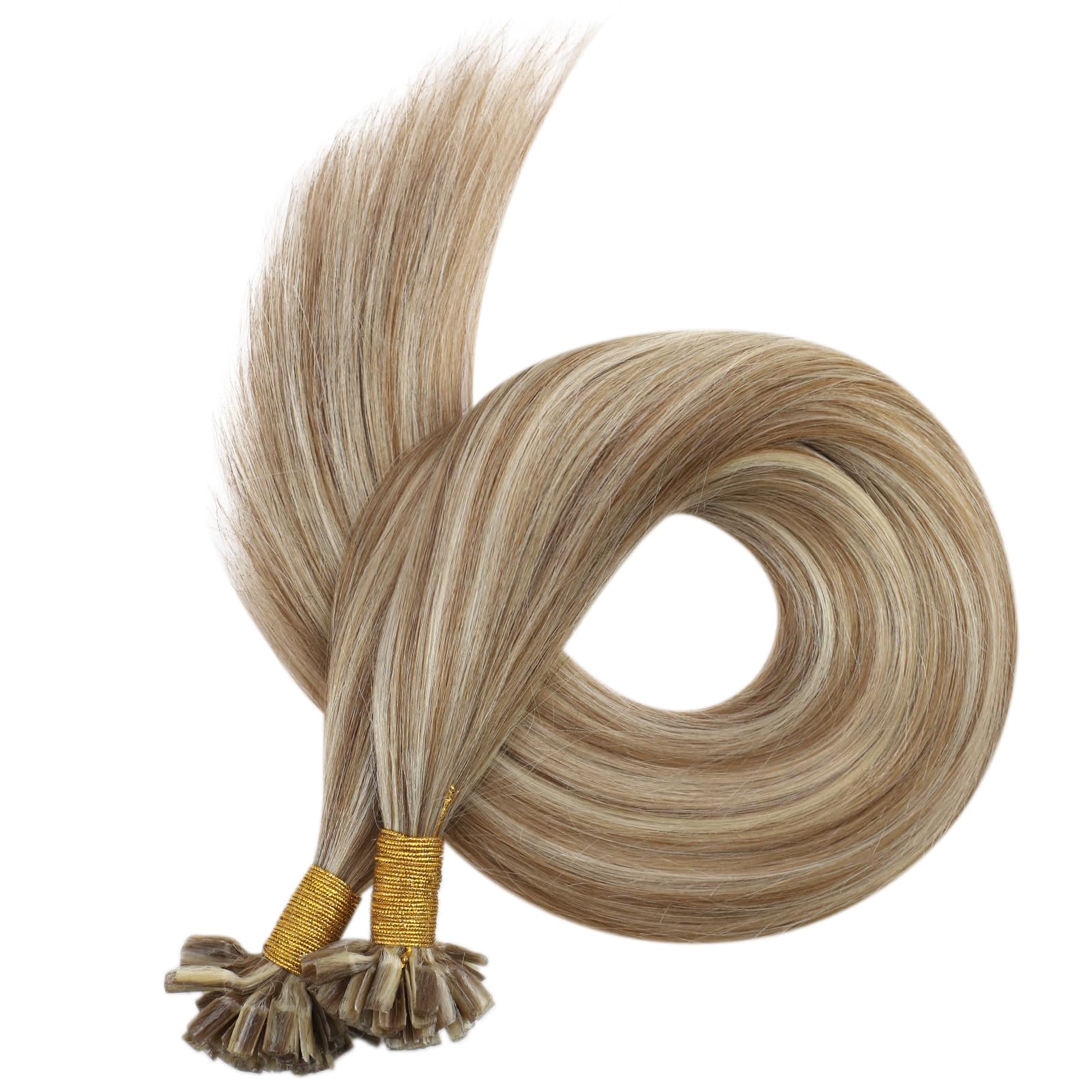 Ugeat Przedłużanie Włosów Keratyna Utip, Włosy Ludzkie, Pasemka Złocisty Brąz, 50cm 50 sztuk 50g, Przedłużanie Włosów U Tip Platynowym Blondem, Remy Naturalne Proste