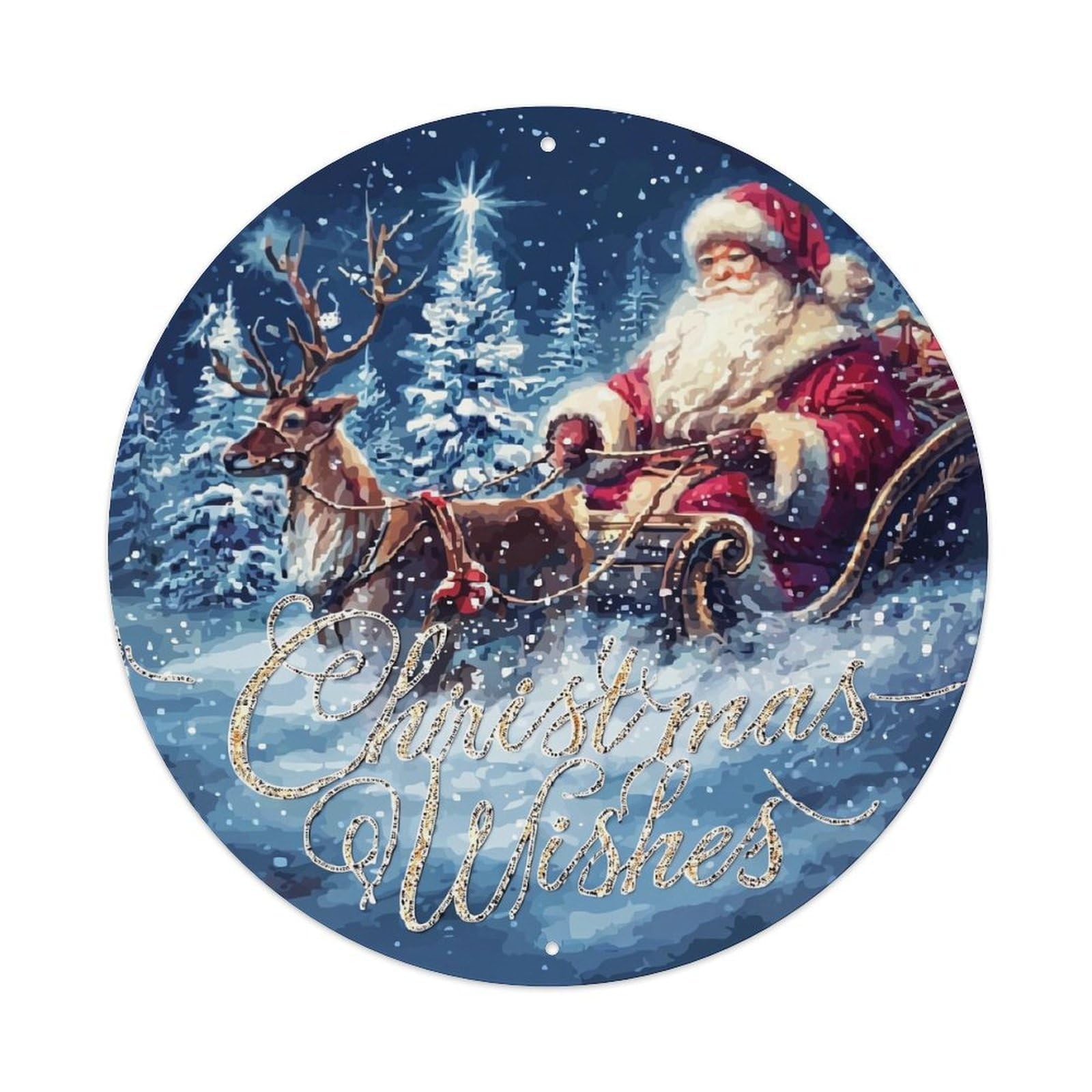Jdyaojiesheng Vintage Santa Claus Reindeer Sleigh Snowflake Round Tin Sign Retro Metal Wall Decor Metal Poster, Home Bar Garage Farmhouse Cafe Wall Art Decoration 8X8inch