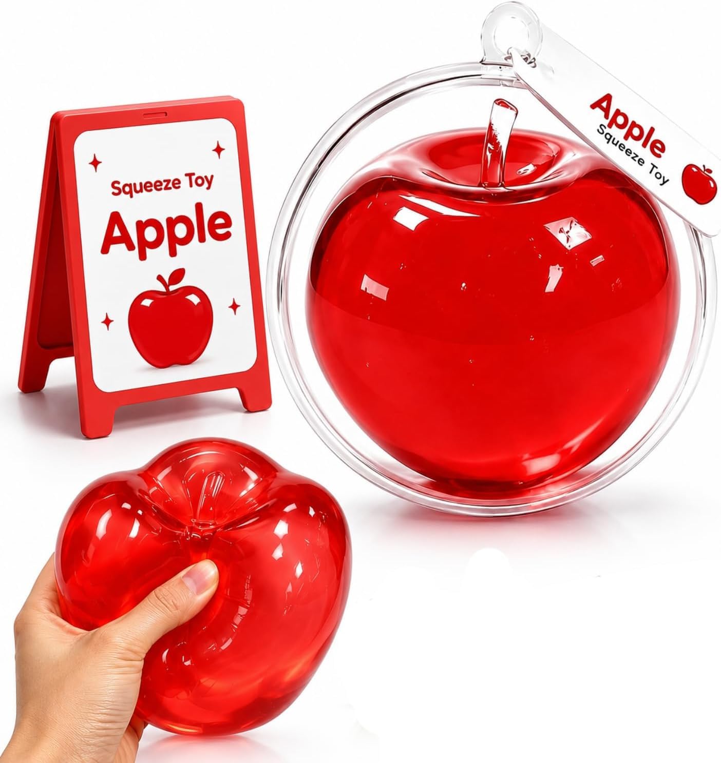 Coconut Oil Apple Squishy, 3.15in Clear Cute Apple Stress Balls, Zero Bounce Back Realistic Sensory Squeeze for Anxiety Management Party Favors (Big Apple-red)