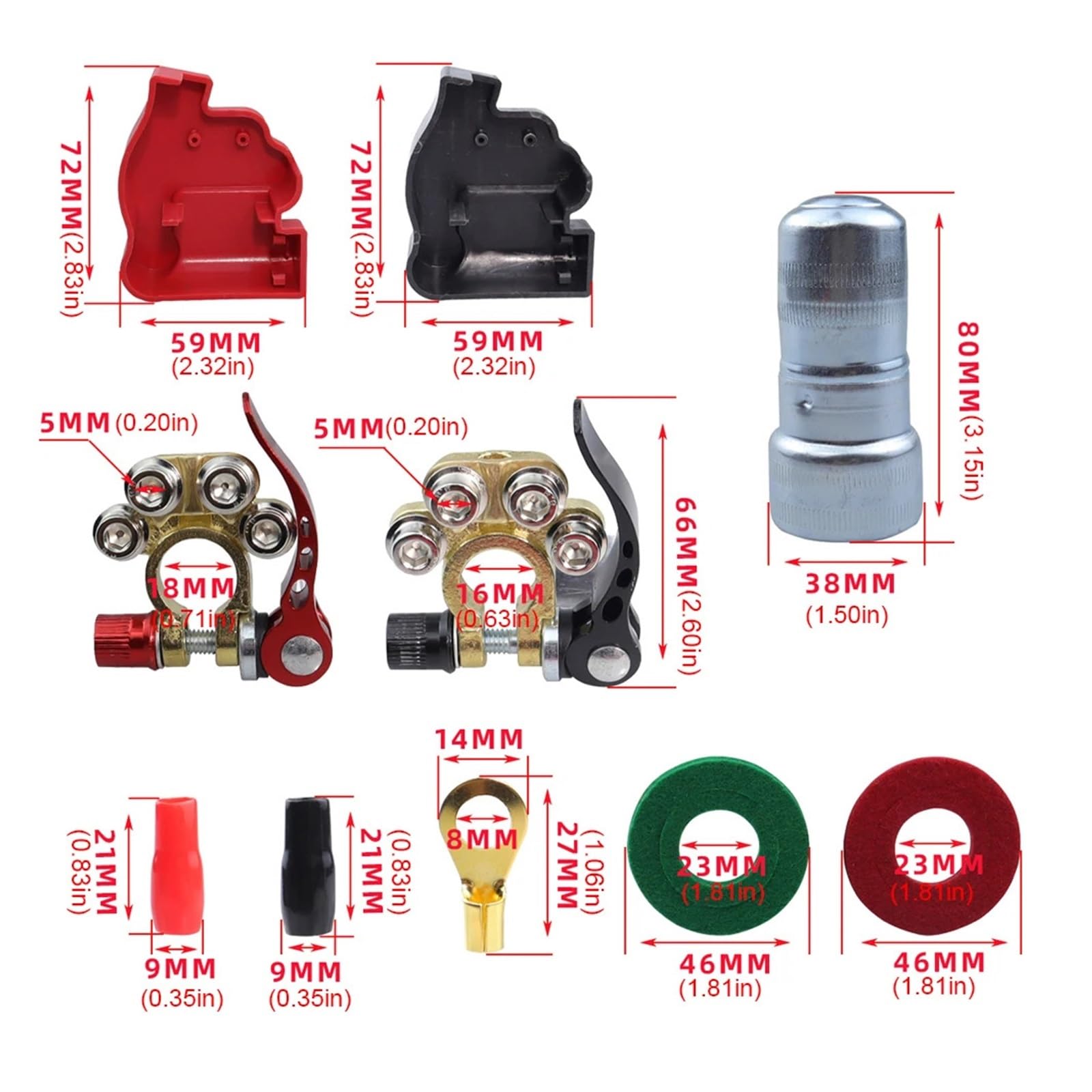 Connettore morsetto batteria Terminale in rame puro Cavo negativo positivo con chiave esagonale for auto da roulotte(B)