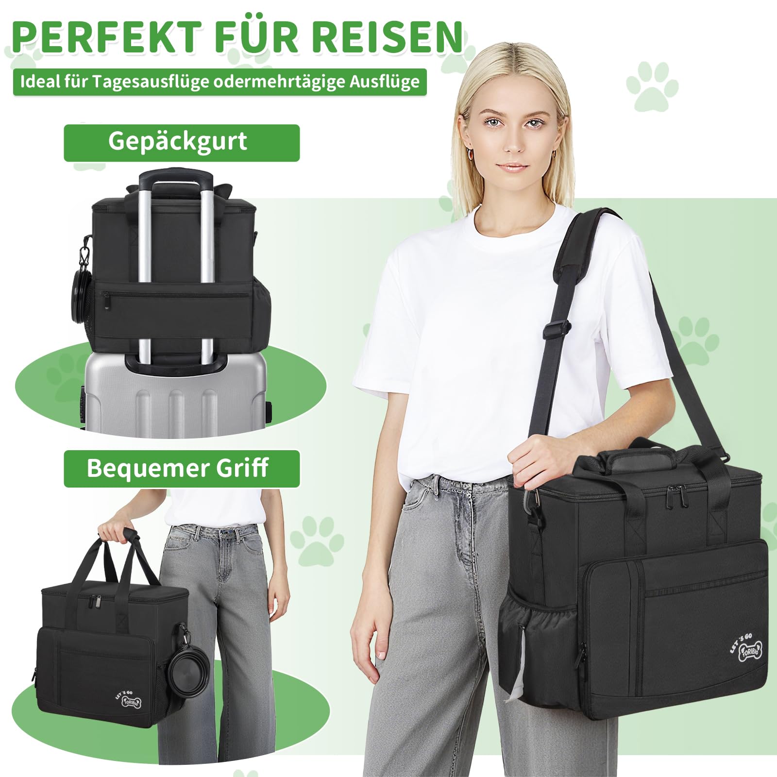 OUUTMEE Ldeal Sac à friandises pour chien avec bandoulière - 25 l - Pour les excursions de week-end - Noir