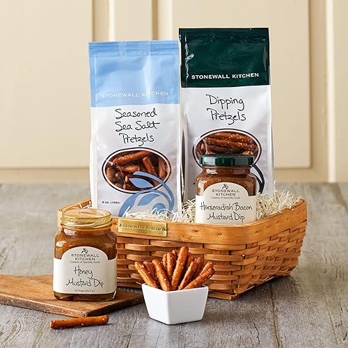 Stonewall Kitchen Cesta de regalo de pretzel y dip (4 piezas de regalo)