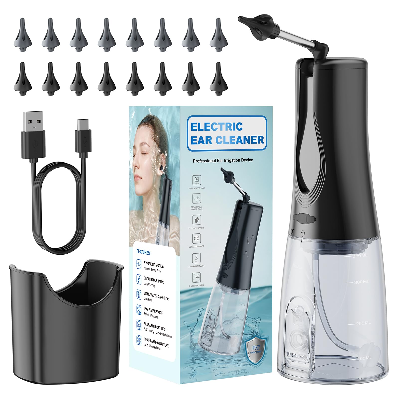16 - Tip Ear Wax Removal Kit BANKKY Electric Irrigator with Cleaning Tools for Adults Childrens Home Care