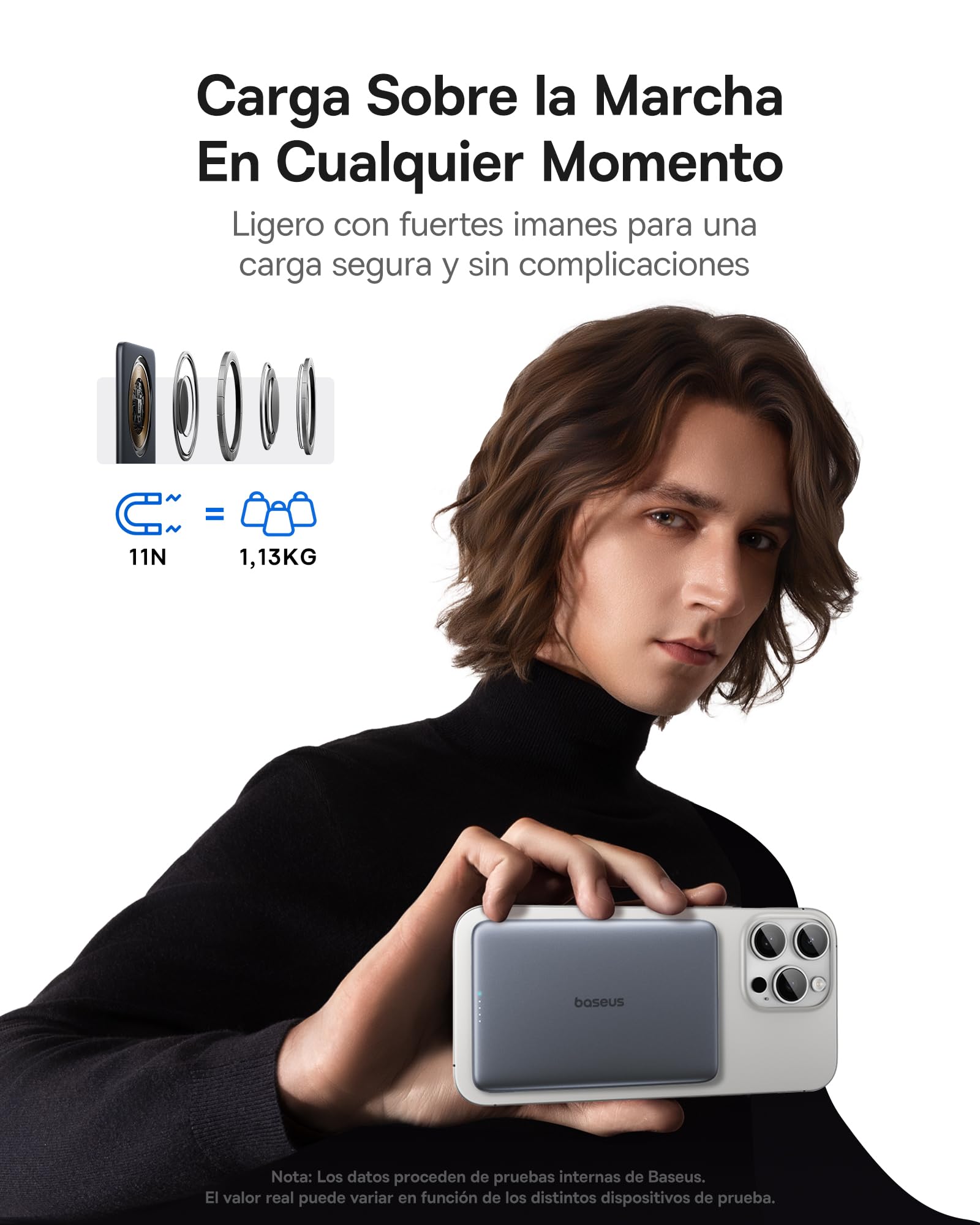Baseus Picogo AM41 Power Bank, Ultra Slim 5000 mAh Magsafe Powerbank, PD 20 W, Carga rápida, portátil, Mini batería Externa inalámbrica magnética con Cable USB C para iPhone 16/15/14/13/12, Gris