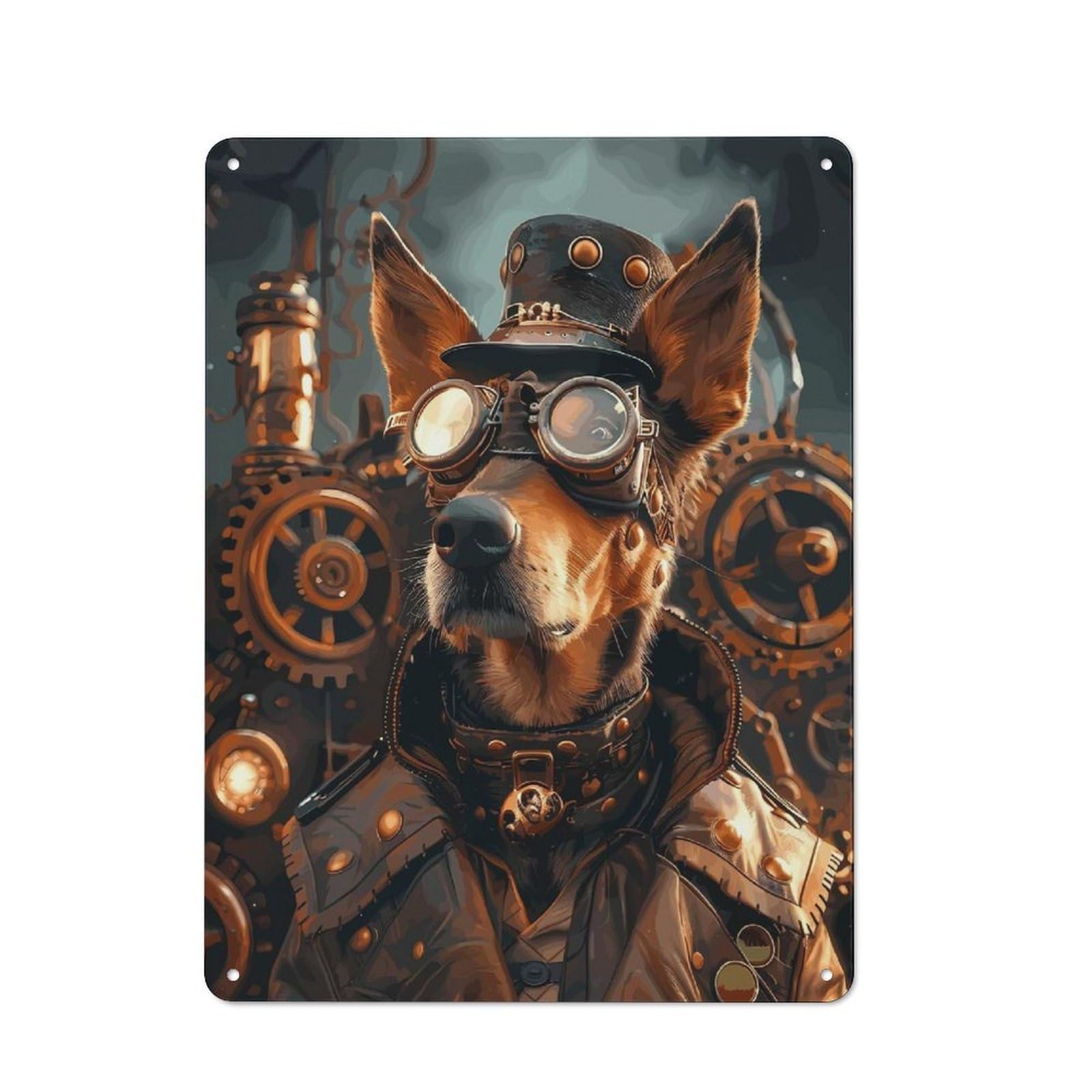 Junmoney Steampunk Dog Doberman Vintage Tin Wall Plaque 40X30cm For Hallway Wall, For Kitchen, Dining Room And Home Bar Wall Decor