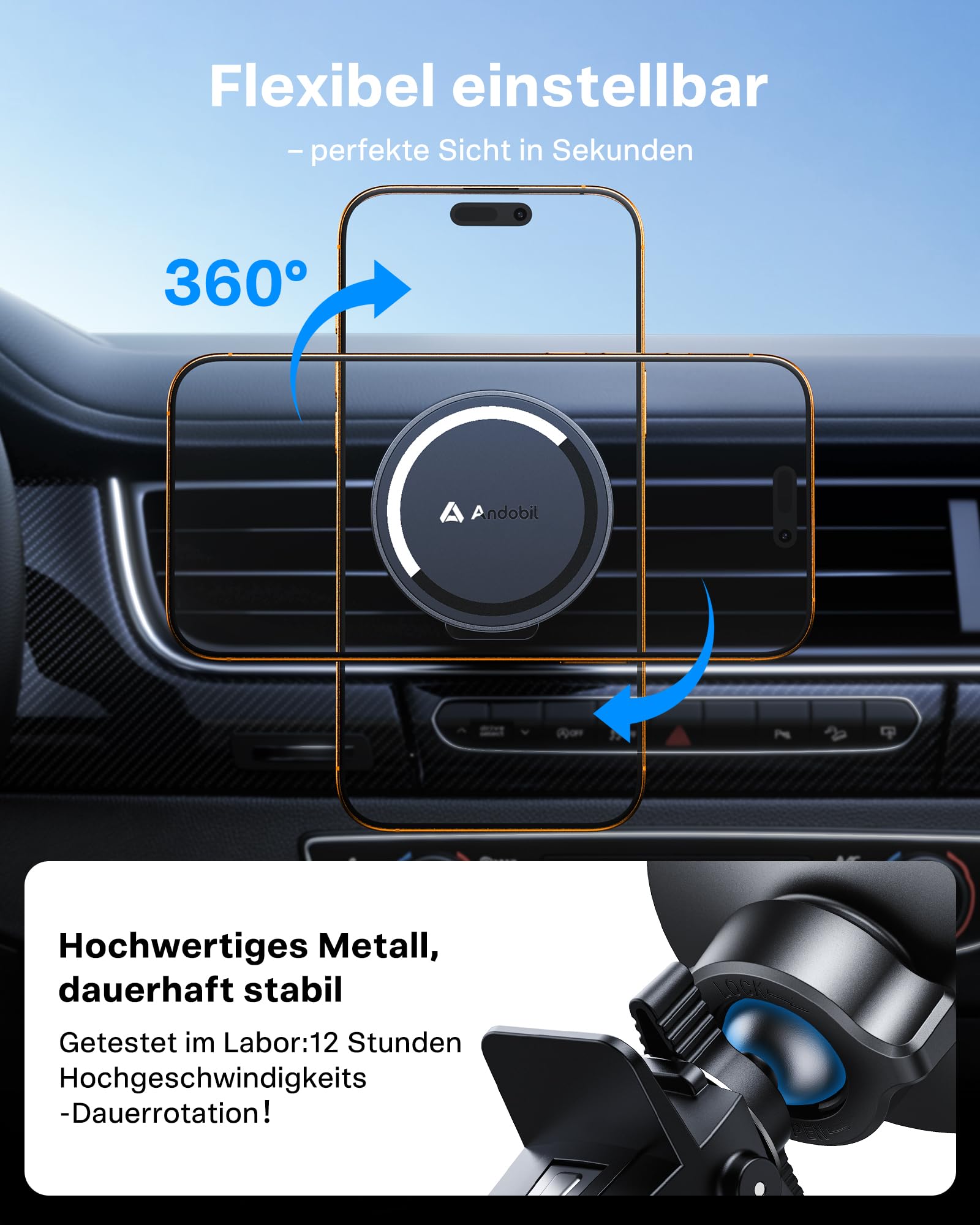 andobil 2026 Upgrade Handyhalterung Auto Magnet [24 x N56 Starker Magnet] für Magsafe Autohalterung, Handy Halterung Auto Lüftung Kompatibel mit iPhone 17 16 15 14 13 Pro Max Samsung S26 25 Ultra usw