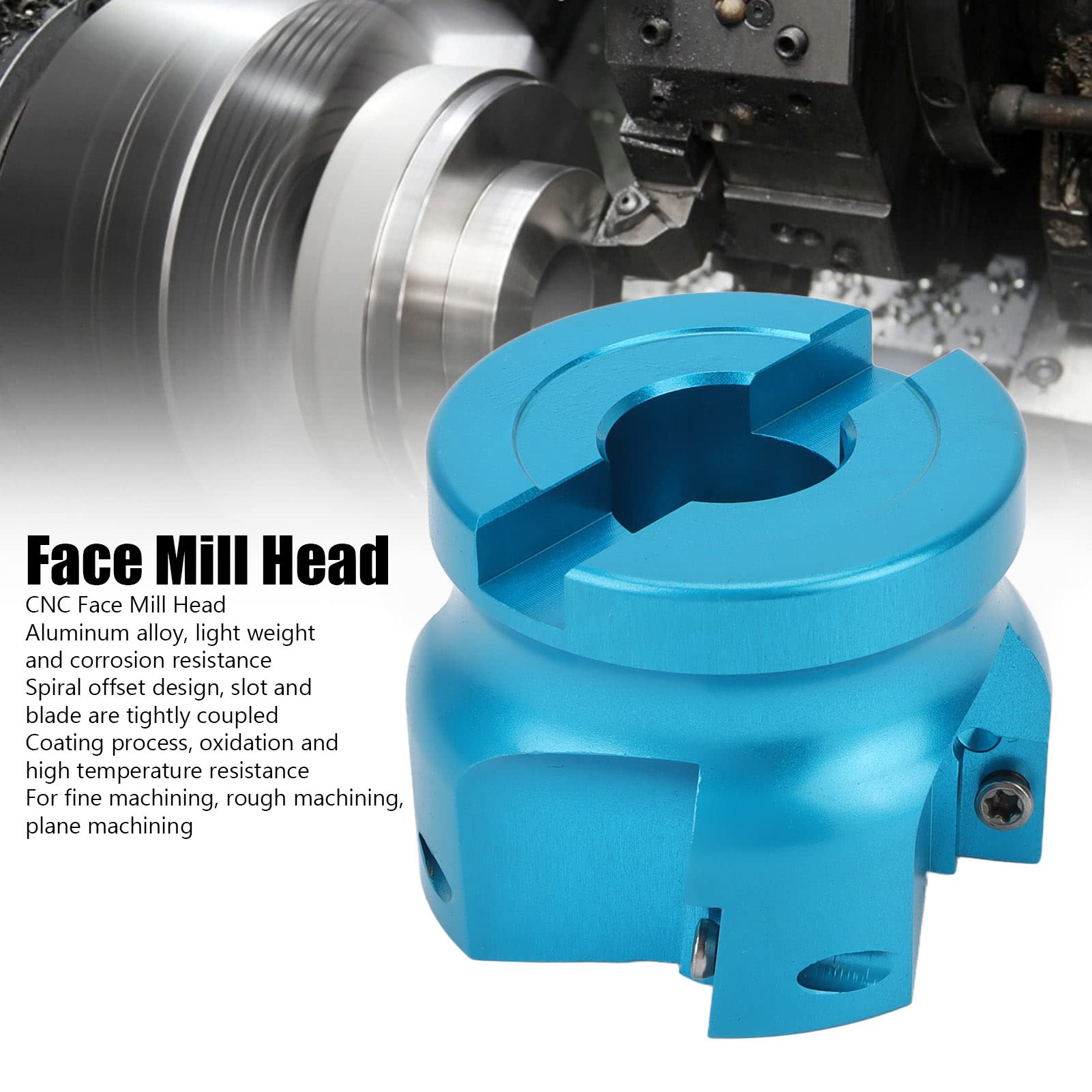 Face Mill Head, 4 Face Milling Tool, Aluminum Alloy with Coated Spiral Offset for APMT1204 Inserts for Metalworking Industry CNC, Face Mill Holders