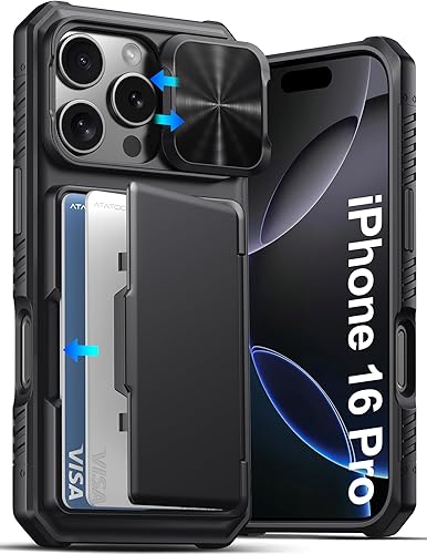 Miniatura 85 de ATATOO Funda para iPhone 16 con tarjetero (almacena 3-5 tarjetas) [bloqueo RFID] y funda para cámara deslizante, protección de grado militar, funda