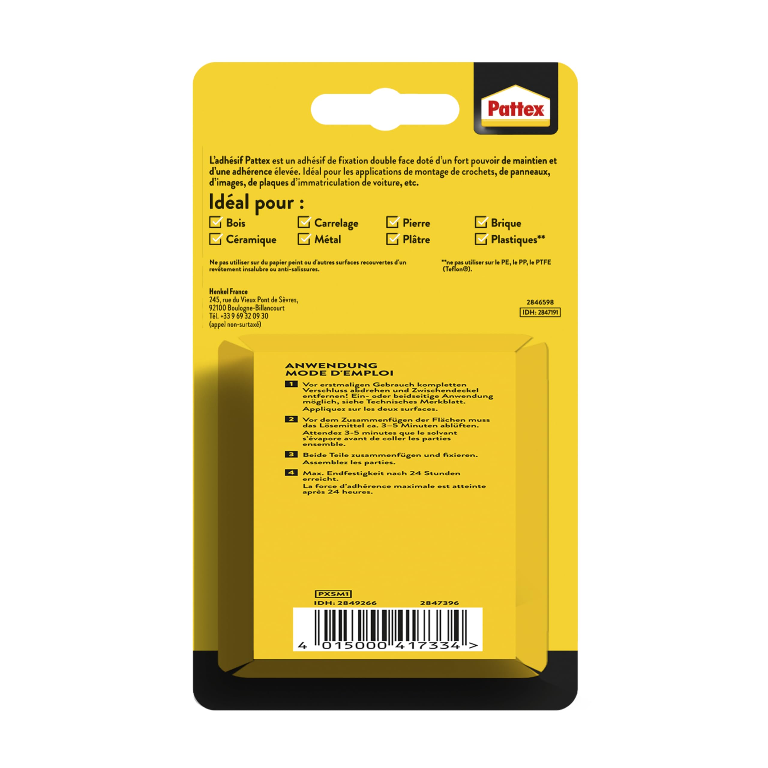 Pattex Ruban adhésif double face ultra fort 1,5 m x 19 mm 120 kg pour intérieur extérieur