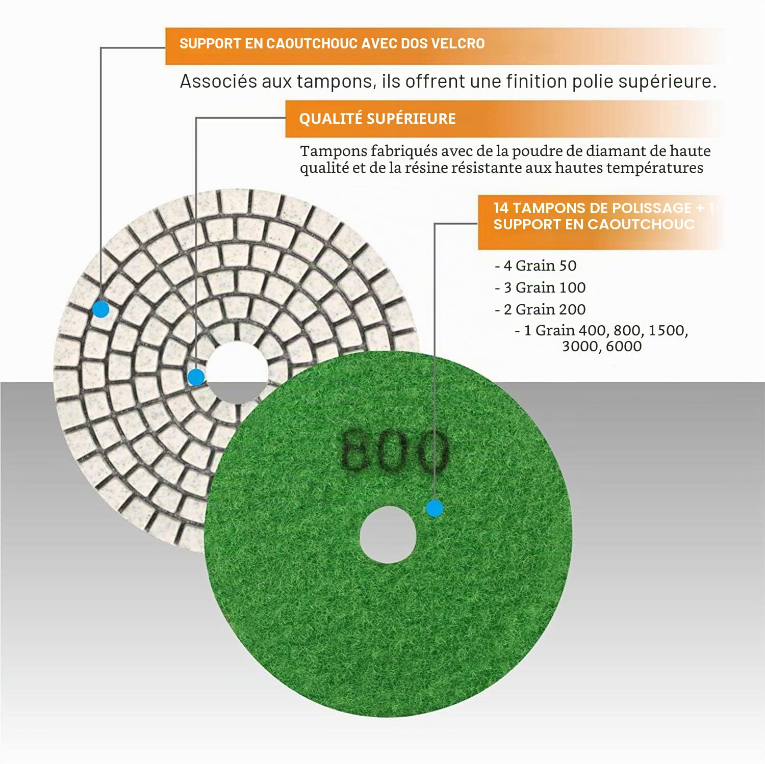 SPTA Disque de Polissage Diamant 4 pouces 100mm 15 Pcs Béton Granit Marbre 50#-6000#