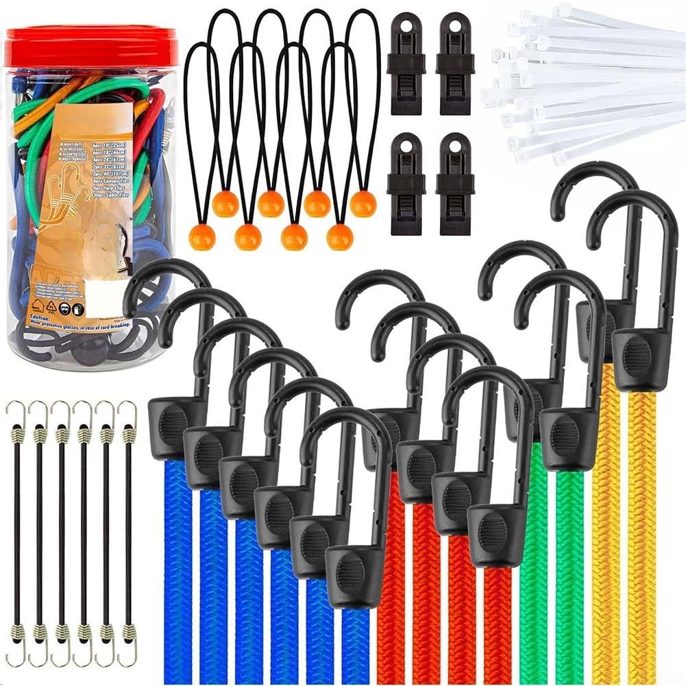 Set di corde elastiche rotonde in gomma con ganci per moto, bicicletta, tenda da campeggio, fissaggio carico, guscio in poliestere resistente ai raggi UV, ganci rivestiti in vinile, antigraffio