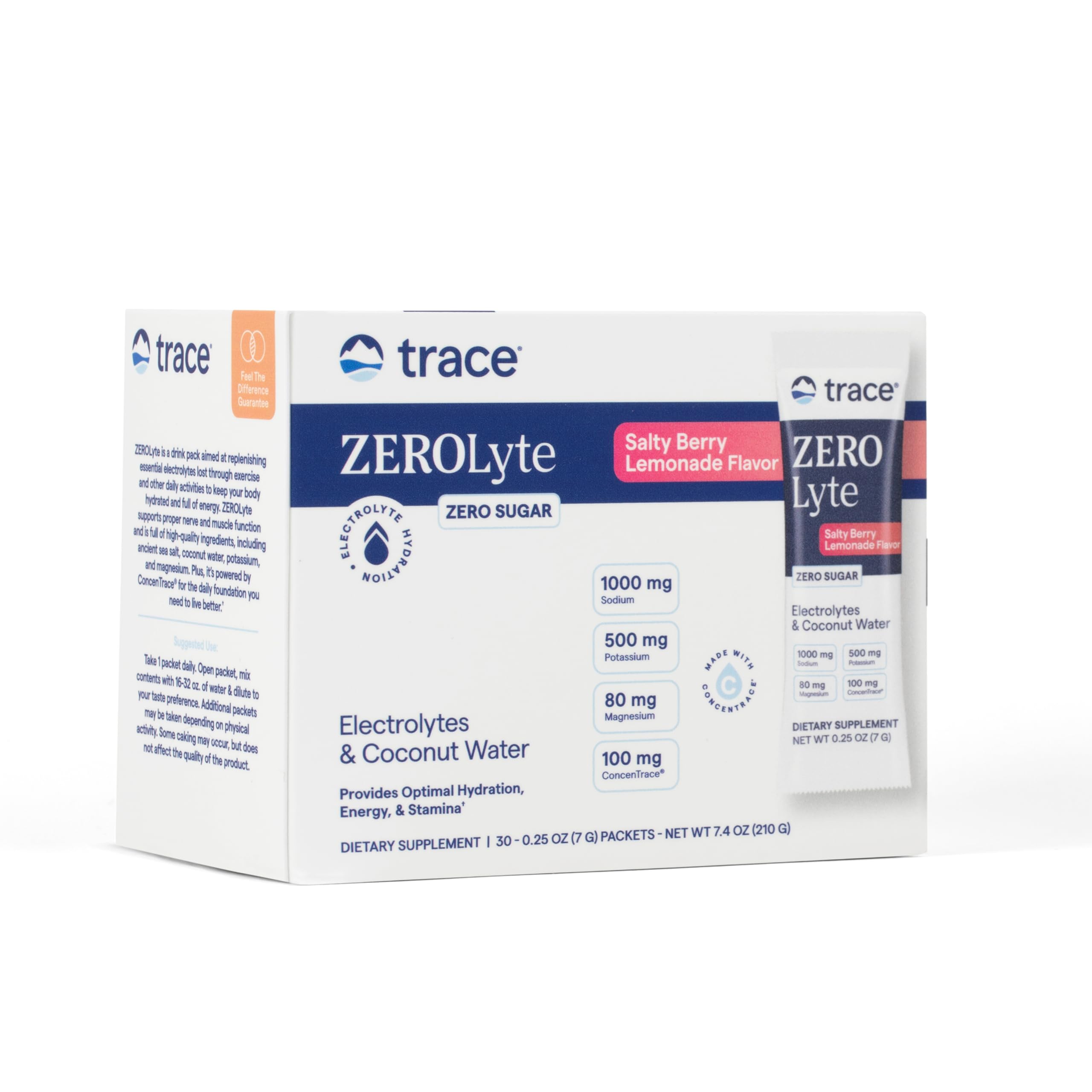 ZeroLyte Salty Berry Lemonade Flavor - Sugar Free Electrolyte Drink Mix - Supports Hydration, Energy, Stamina - Ancient Sea Salt, Full Spectrum Minerals, Coconut Water - 30 Packets