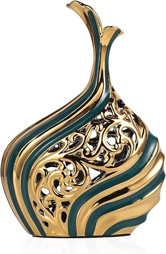 Miniatura 8 de Jarrón de piso de 19 pulgadas de alto, jarrón de cerámica negra y dorada, florero decorativo de cerámica, jarrón único de hierba de las pampas para