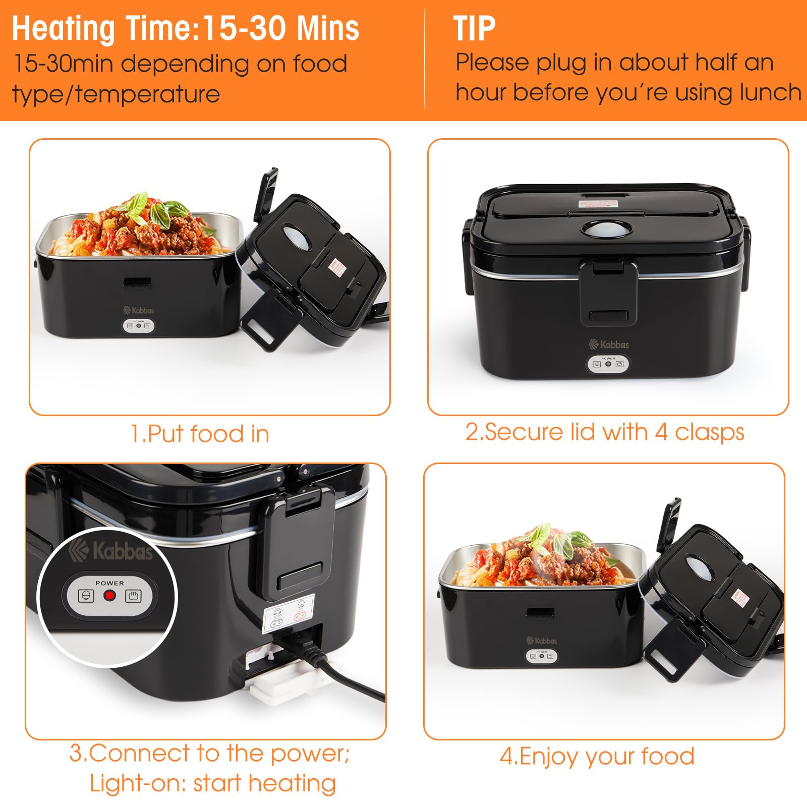 Lonchera eléctrica portátil de 1.8 L para adultos, lonchera térmica de 100 W para hombres con doble contenedor extraíble, calentador de alimentos de calentamiento rápido, 12 V/24 V/110 V para 5