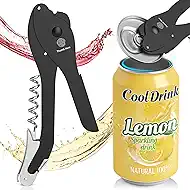 ikkle Topless Manual Soda Can Opener with Smooth Edge, 5-in-1 Multifunction Aluminum Pop-Top Can Lid Remover & Ring Pull Opener, Beer Bottle Opener, Wine Corkscrew & Foil Cutter