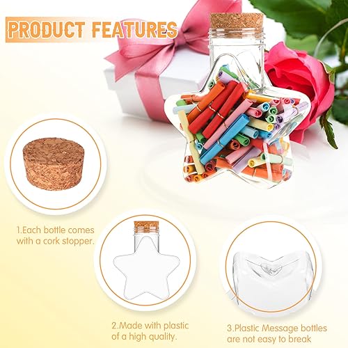 Miniatura 4 de Yinkin 30 botellas de arena de 5.5 onzas con diseño de estrellas, botellas de arena transparente de plástico con tapas, tarros de dulces para