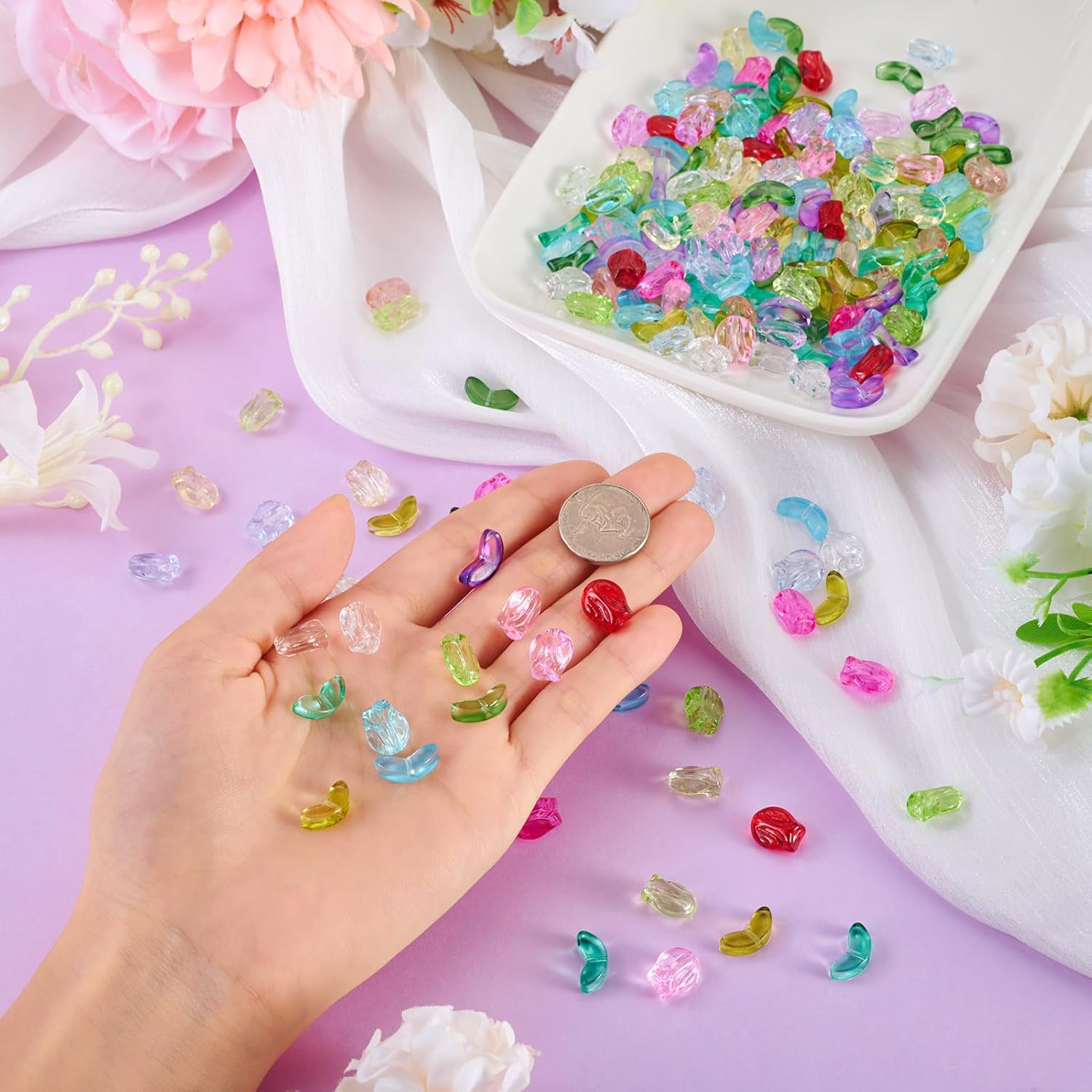 220Pcs Transparent Glass Flower Leaf Beads Crystal Clear Tulip Floral Buds Lampwork Beads for Jewelry Making Bracelets Necklace DIY Craft Accessories Spring Summer - Image 6