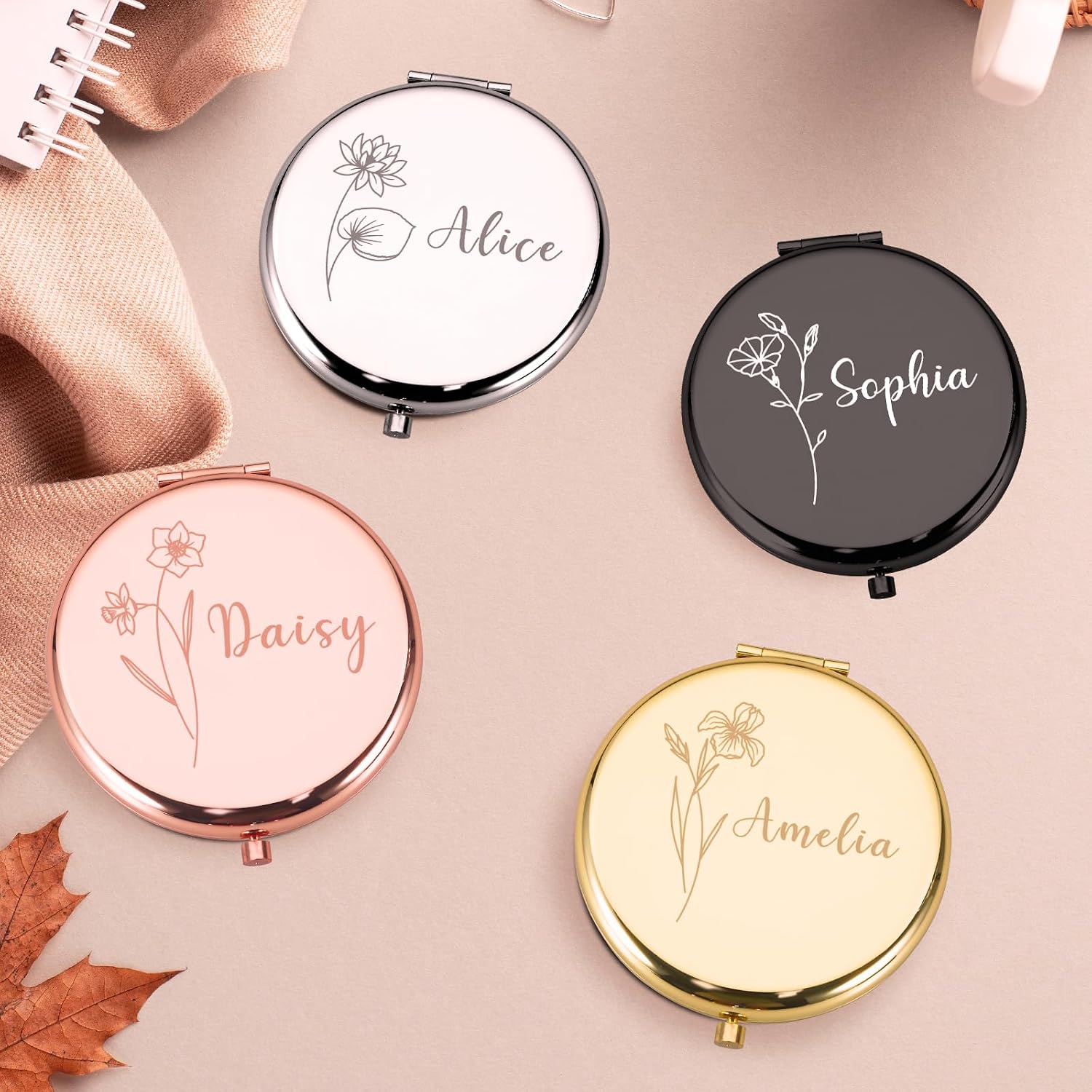 Personalized Compact Mirror Gifts for Women, Custom Pocket Mirror with Birth Flower Name, Small Compact Mirror for Purses, Mini Mirror Gifts for Mom Daughter Grandma, Birthday Bridesmaid Gifts image 4