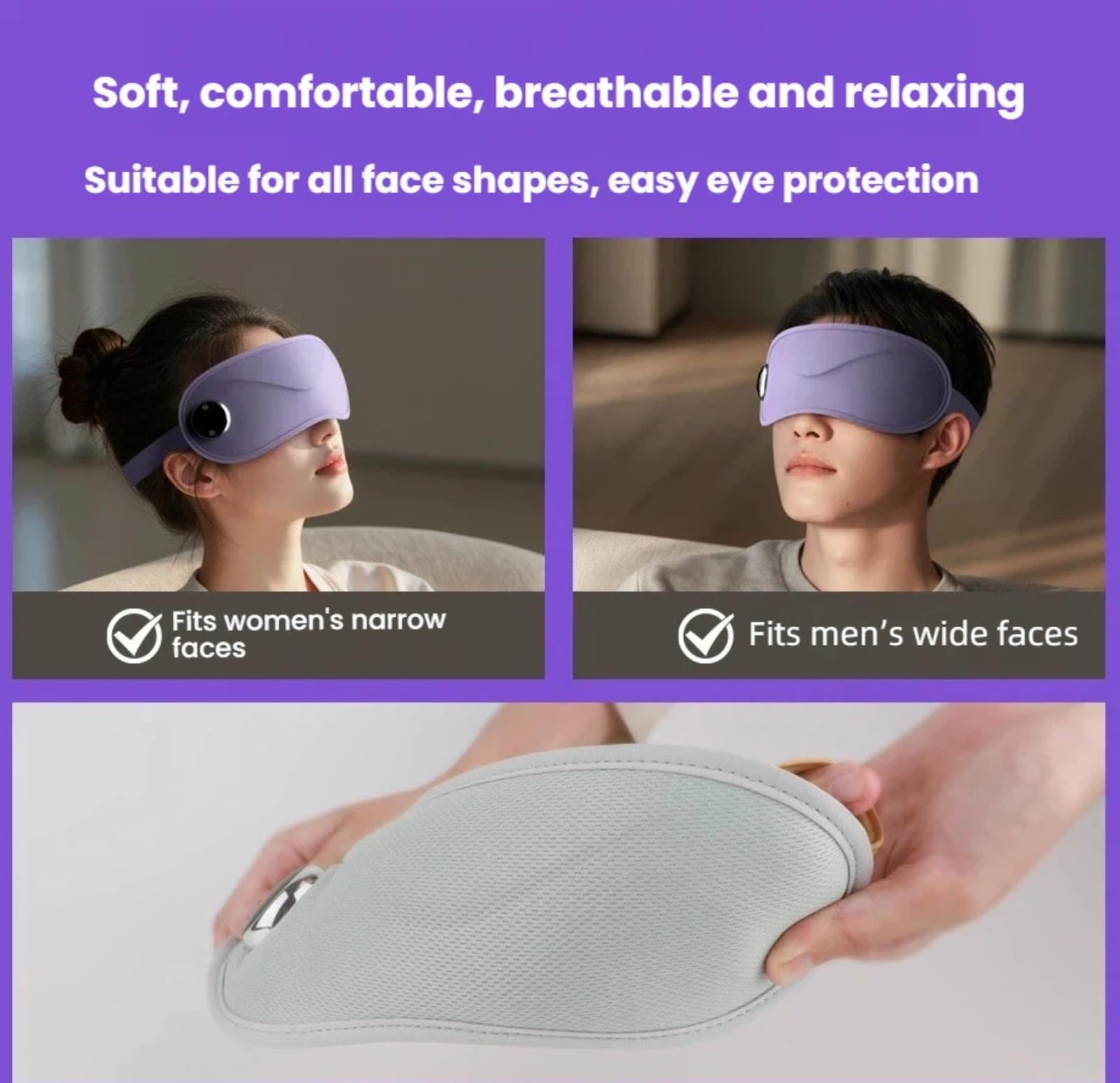 Maschera massaggiante per occhi con vibrazione riscaldata, 3 modalità di compressione caldo/freddo, dispositivo per la cura degli occhi con digitopressione con batteria da 1000 mAh, maschera portatile