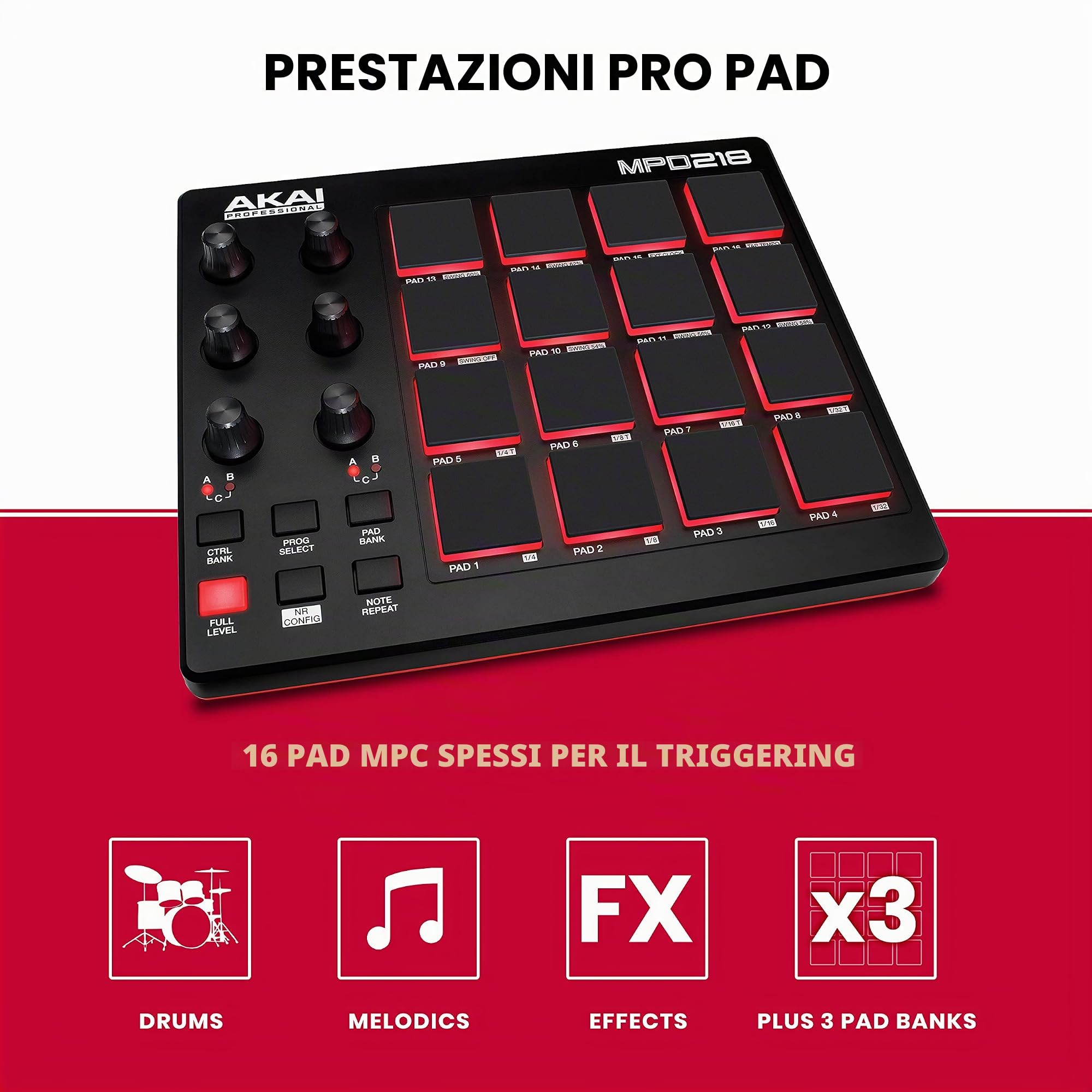 AKAI Professional MPD218 - Controller MIDI USB con Pad MPC e Manopole + M-Audio Keystation Mini 32 MK3 - Mini Tastiera MIDI Controller USB Portatile