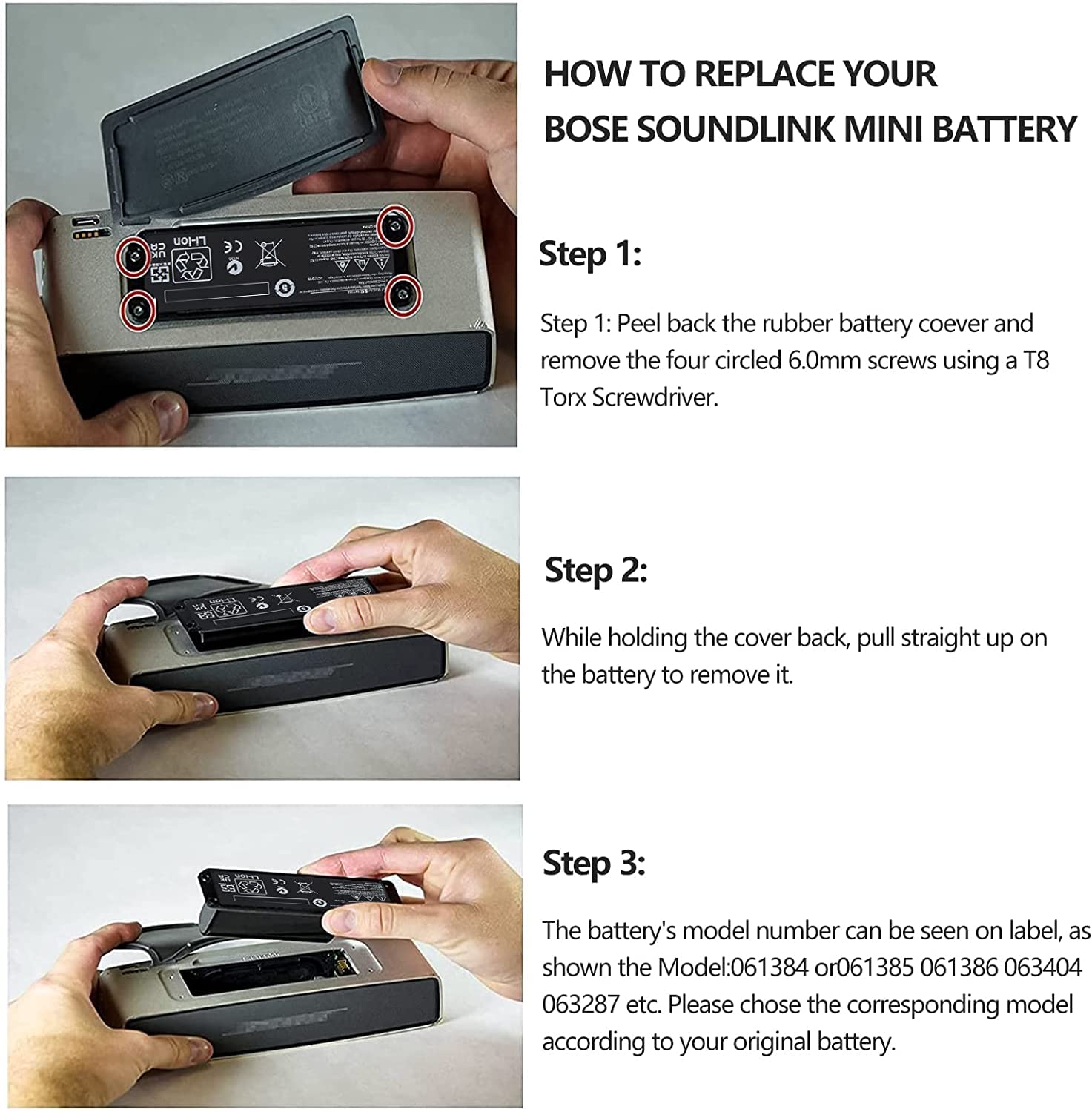 7.4V 2600mAh 19.24Wh 061384 061385 061386 063287 Bluetooth Speaker Batteria per Portatile Bose Soundlink Mini One/Mini I/Mini 1 Wireless kabelloser Lautsprecher Battery