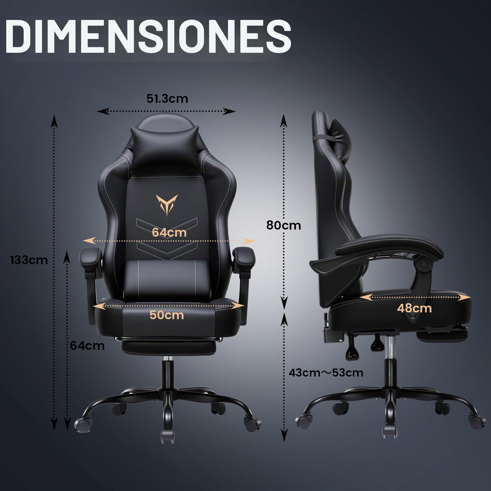 GTPLAYER Silla para Videojuegos, sillón ergonómico con reposapiés, Silla de Oficina Regulable en Altura con reposacabezas y cojín Lumbar, Silla giratoria de Piel sintética, Color Negro