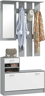 Comprar HOMCOM Recibidor de Entrada con Espejo Perchero y Zapatero Mueble de Recibidor de 2 Piezas con 6 Ganchos Estantes y Cajón Abatible para Pasillo Gris Oscuro