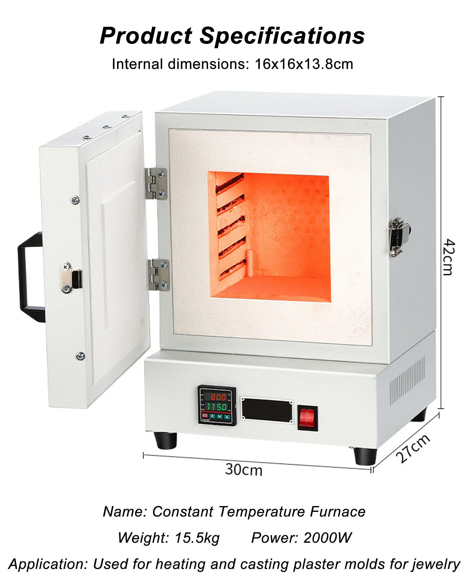 Horno de mufla calefactora de cuatro lados de 2000 W, máximo 1150 °C, sinterización a temperatura constante, for horno de fundición y tratamiento térmico