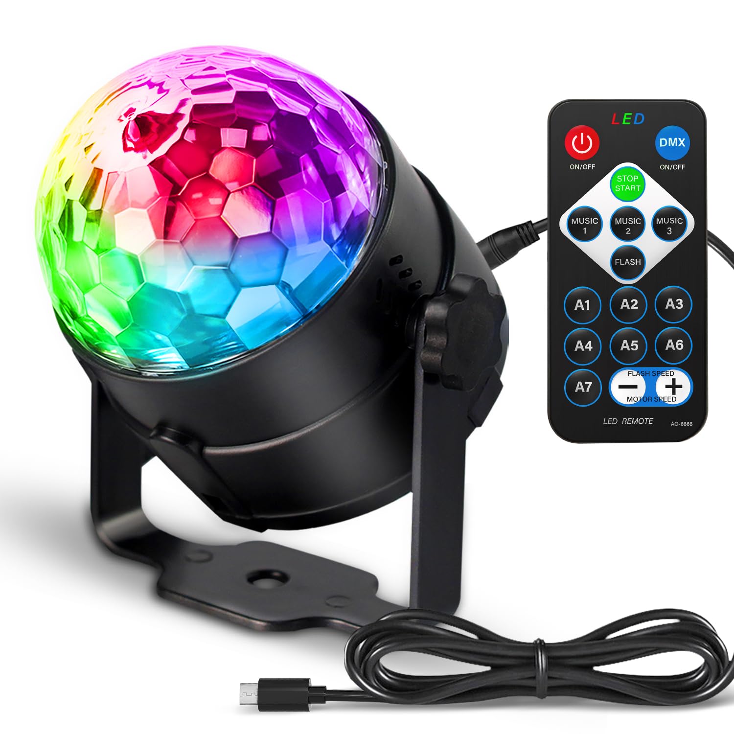 Disco Ball DJ Party Lights Sound Activated with Remote Control Strobe Lamp 7 Modes Stage Light for Home Room Dance Parties Karaoke Halloween Christmas Birthday Decorations,1pack