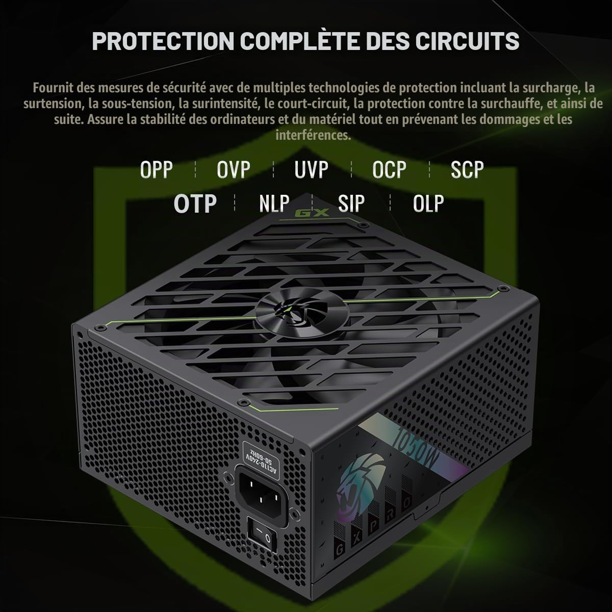 GAMEMAX GXPRO 1050G Alimentation PC 1050W, Totalement Modulaire, Compatible ATX 3.1 et PCIe 5.1, 80 Plus Platinum, Câble 12V-2×6 Inclus, Condensateurs Japonais 105°C, Garantie 10 Ans