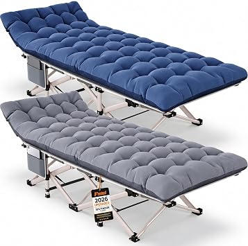 Fenbeli Camping Cot for Adults, 2 Pack Camp Bed with Thicker Cushion, 800LB