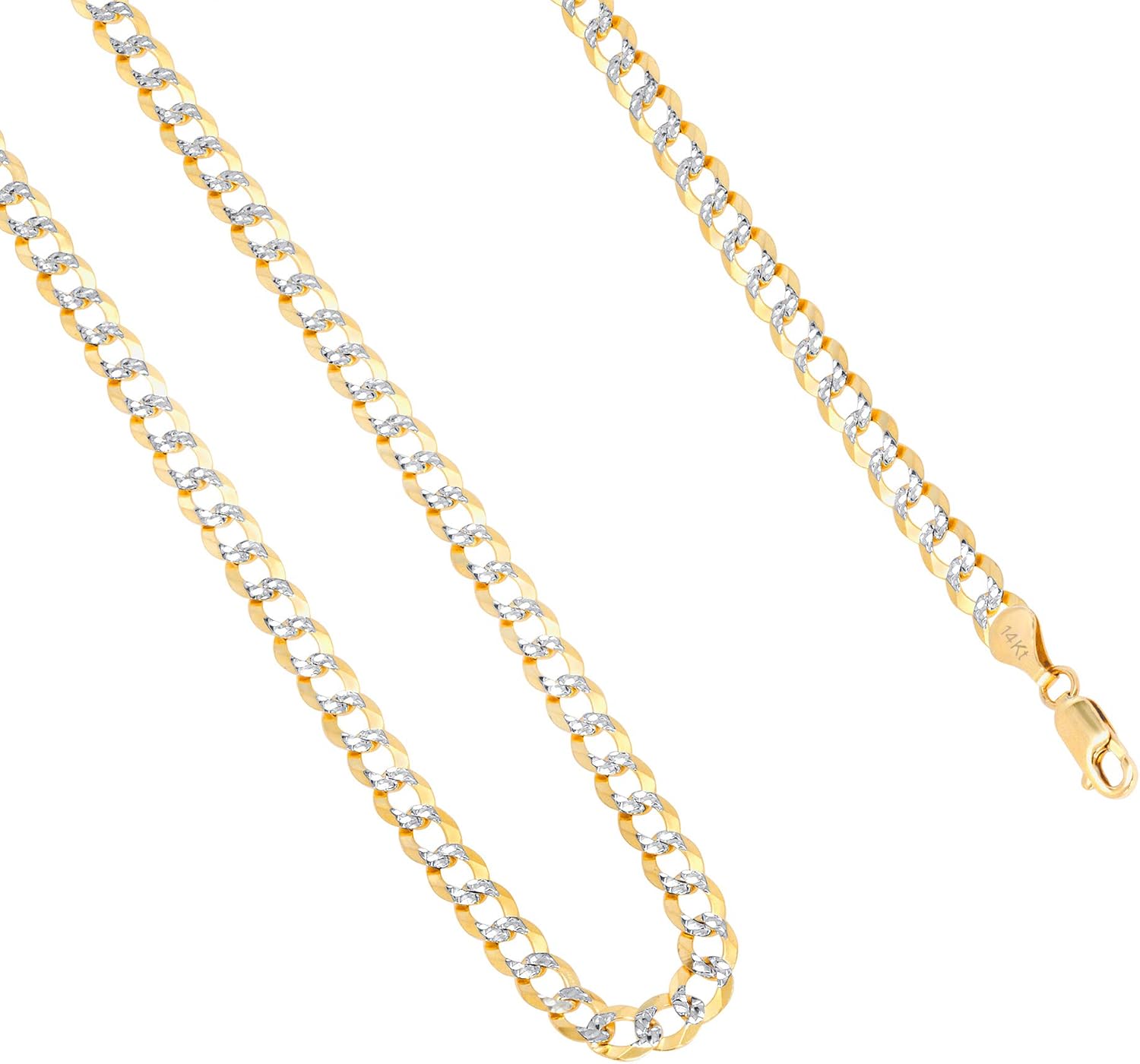Nuragold 14k Real Yellow Gold Solid Cuban Curb Link 6mm Diamond Cut Pave Chain Necklace (16"-30") Two Tone Italian Jewelry for Men