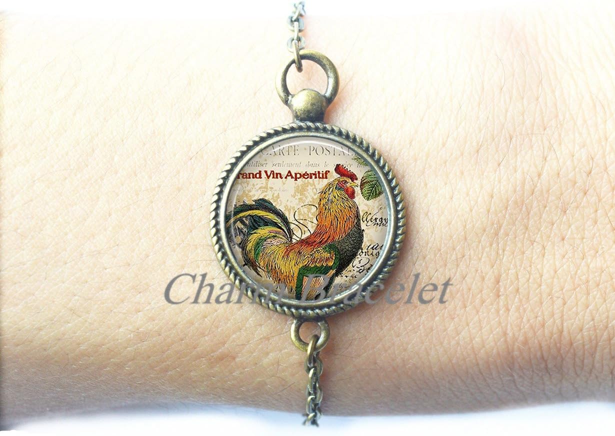 Charm Bracelet,Rooster Collage Bracelet, Rooster Bracelet chicken Bracelet rooster Bracelets chicken lover gift, farmer's Bracelet-ZE300
