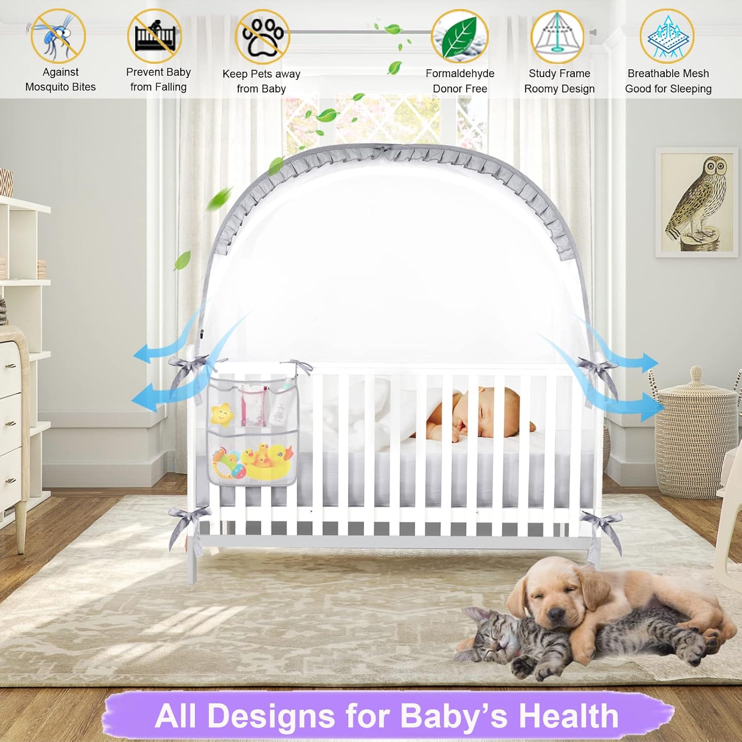 Crib Tents to Keep Toddler from Climbing Out Baby Safety Crib Tent Falls and Mosquito Bites Prevention Portable Baby Tents for Cribs Sturdy & Stylish Infant Bed Net