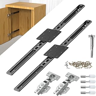 Pisman Pocket Door Slides 22 inch 2 PCS and Pocket Door Hardware for Inset and Cabinet Door, Disappearing and Hidden The Slides and The Hinges.