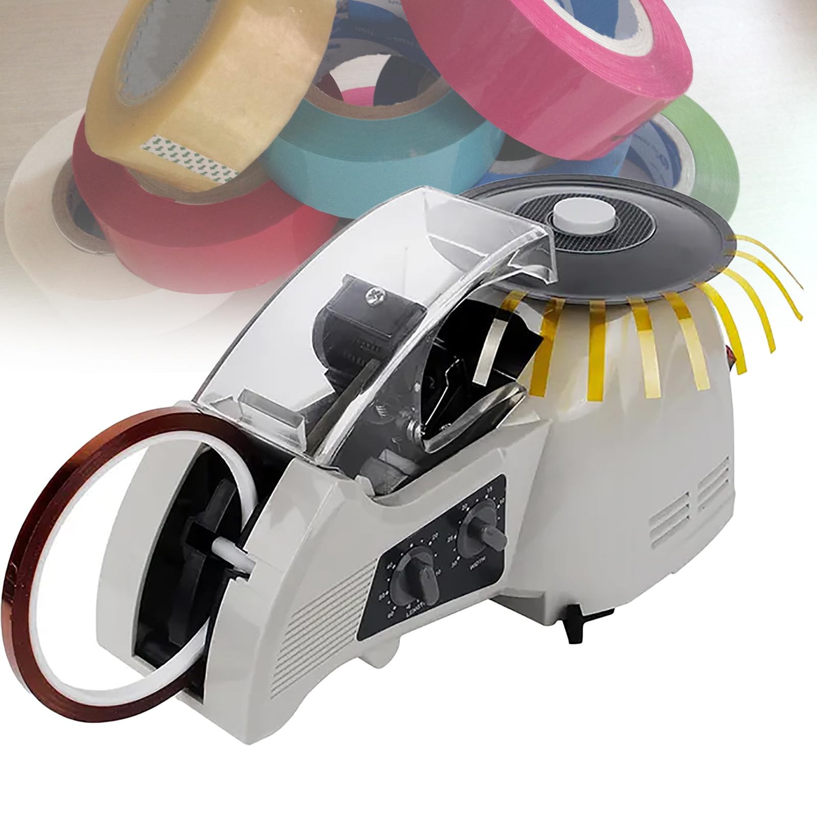 SICWEDIM Automatic Tape Dispenser, Rotary Disc Cutting Machine with Safe Lid, Cuts Tape Width 3-25mm and Length 5-60mm, Smooth Edges for Wrapping Gifts and Crafts
