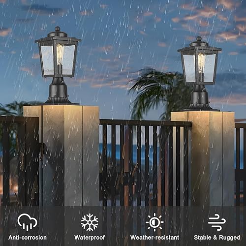 Miniatura 6 de Soporte de base de poste para exteriores, adaptador de luz de poste de 3 pulgadas, base de muelle al aire libre en acabado negro para patio de