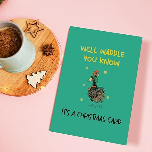 Miniatura 6 de Qiliji Divertida tarjeta de Navidad de pato, linda tarjeta de Navidad de juego de palabras de pato, tarjeta de feliz Navidad, tarjeta de