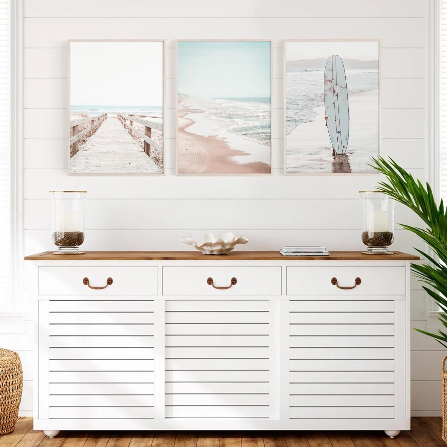 Beach Coastal Wall Art Pictures Beachy Ocean Canvas Wall Decor Surf Aesthetic Wall Art Surfboard Beach Painting Poster Coastal Ocean Artwork Prints for Bathroom Room 24x36 Inch Unframed Set of 3