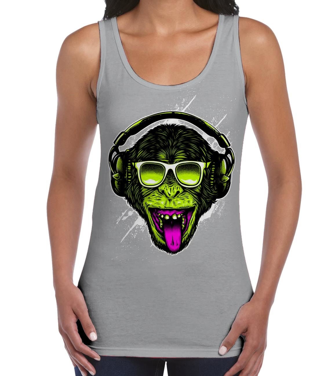 Tribal T-Shirts Womens Funky Monkey DJ Vest Vest Top (XL, Light Grey)