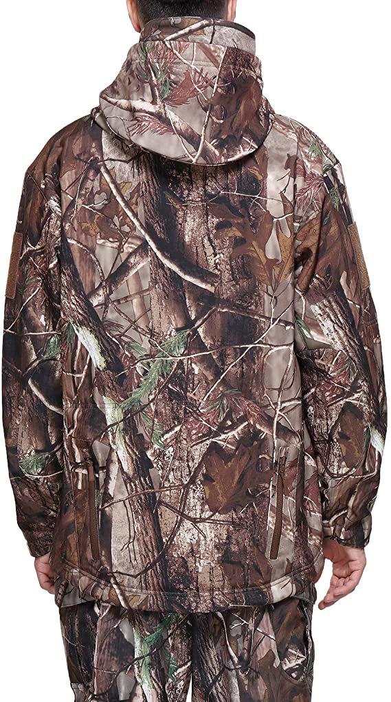 Czen Veste Softshell de camouflage tactique pour hommes Automne Hiver Armée de plein air Armée militaire Doublée en molleton Veste imperméable à capuche Manteau de chasse