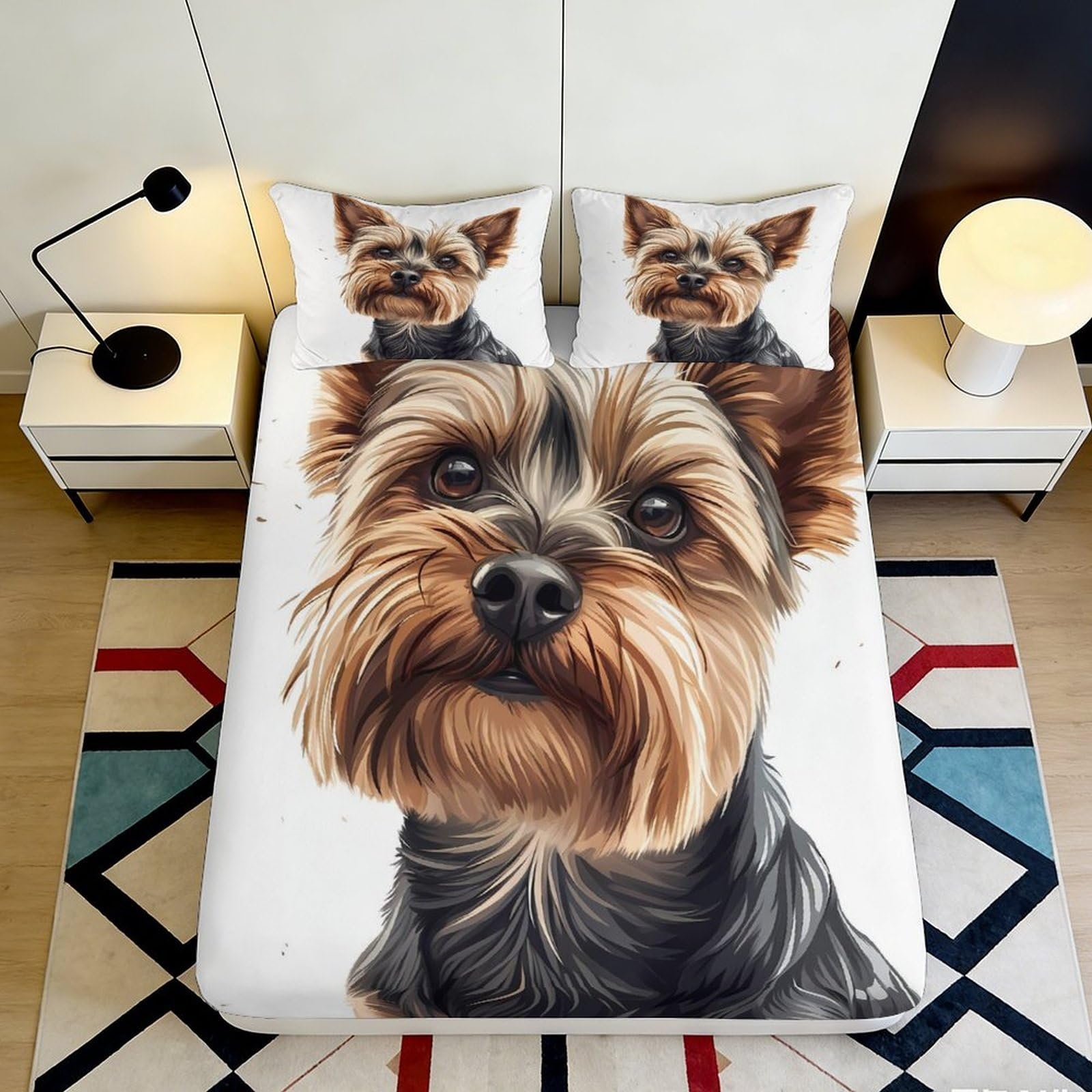3D Printed Dog Pattern Fitted Sheet Microfiber Deep Pocket Non-Slip Bedroom Bedding Puppy Mattress Fitted Cover Washable Wrap 200x200x25cm 90x200x25cm