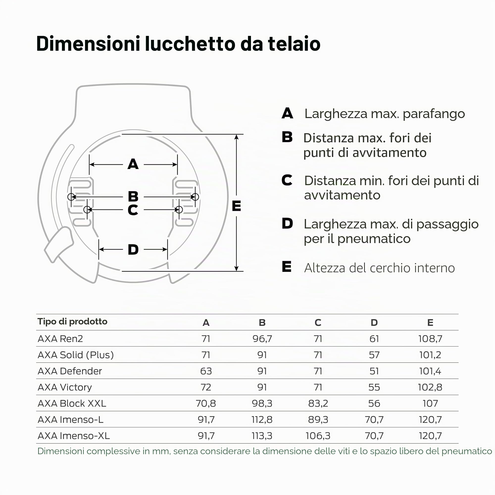 AXA Blocco XXL - Lucchetto a telaio retrattile - Lucchetto per bicicletta - Livello di sicurezza 12 - Catena da infilare compatibile - Adatto per biciclette elettriche - Per pneumatici larghi - Chiave
