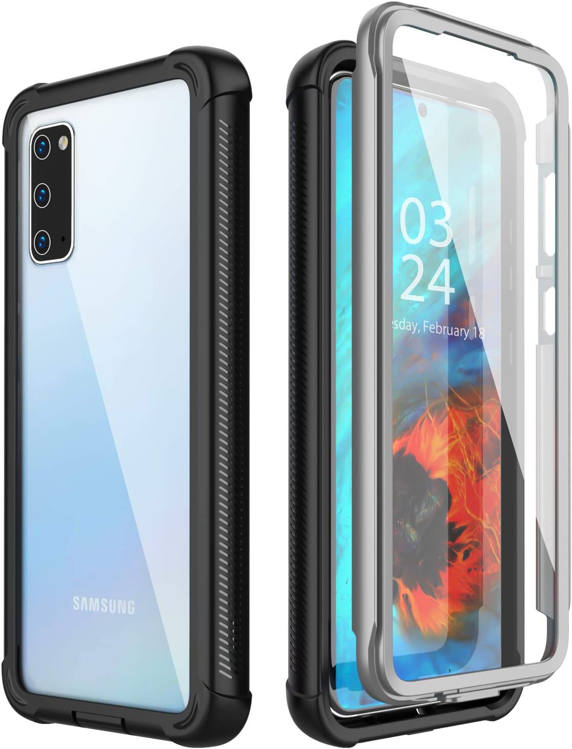 Oterkin Samsung Galaxy S20 Case,360° Full Body Clear Cover with Built-in Screen Protector Shockproof Anti-Scratch Rugged Bumper Case for Samsung S20 5G (6.2 Inch)(Black/Clear)